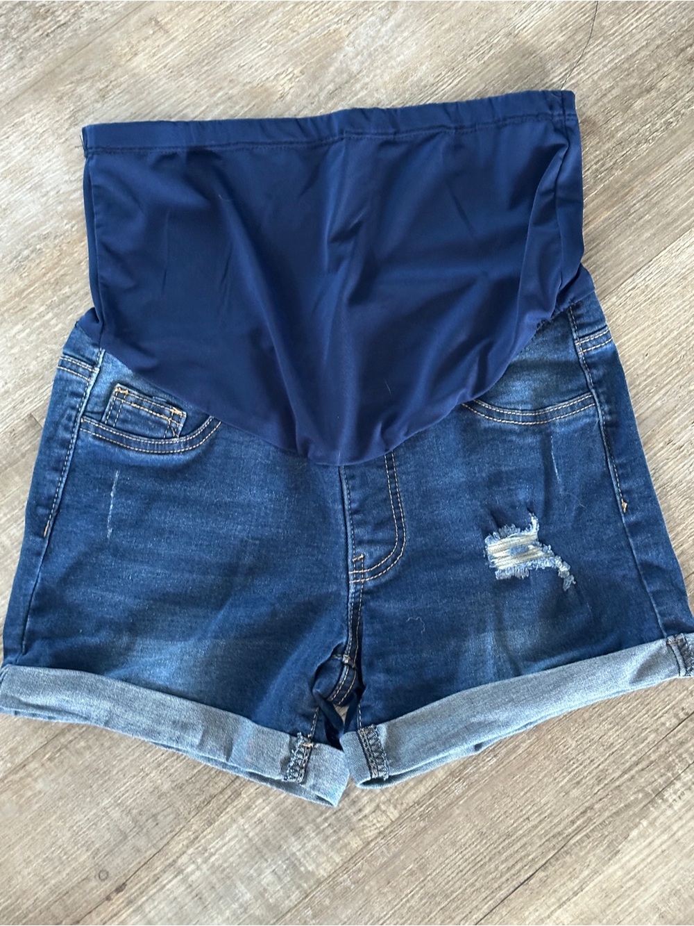 Maternity Denim Shorts with Navy Overband